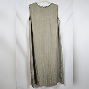 Eileen Fisher Silk Linen Taupe Maxi Dress Textured A-Line Womens 2X (Flawed)